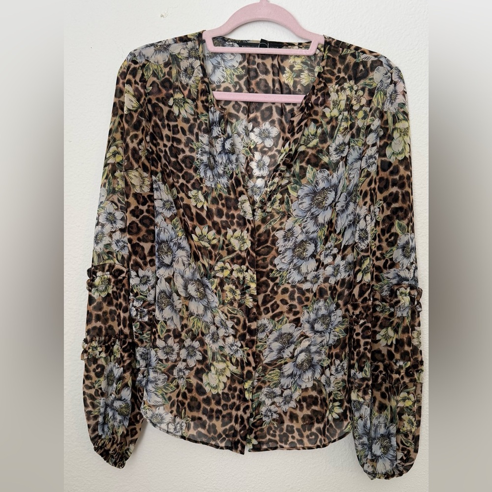 White House Black Market Floral Leopard Print Blouse